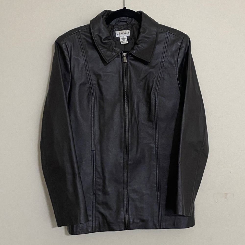 Vintage Kim Roger Leather Classic brown Jacket coat M full zip goth Y2K casual